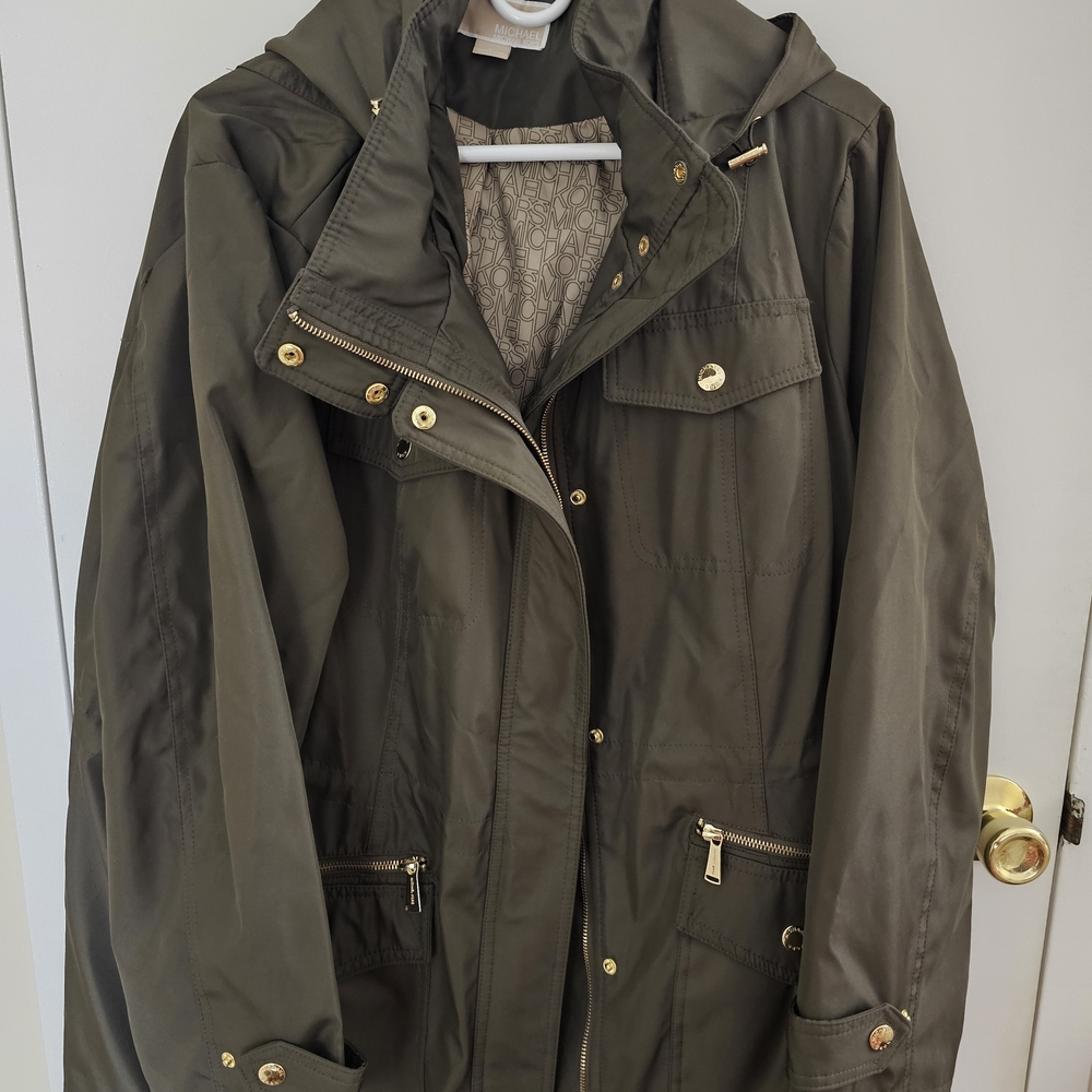 Michael Kors Olive Utility Jacket with Gold Accents